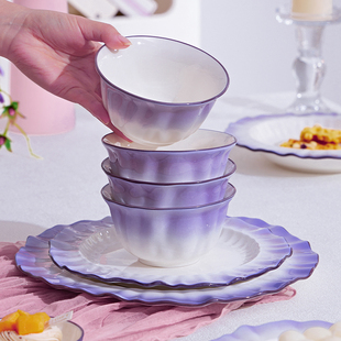 2026年新款碗家用10个装景德镇陶瓷紫色餐具套装饭碗汤碗面碗小碗