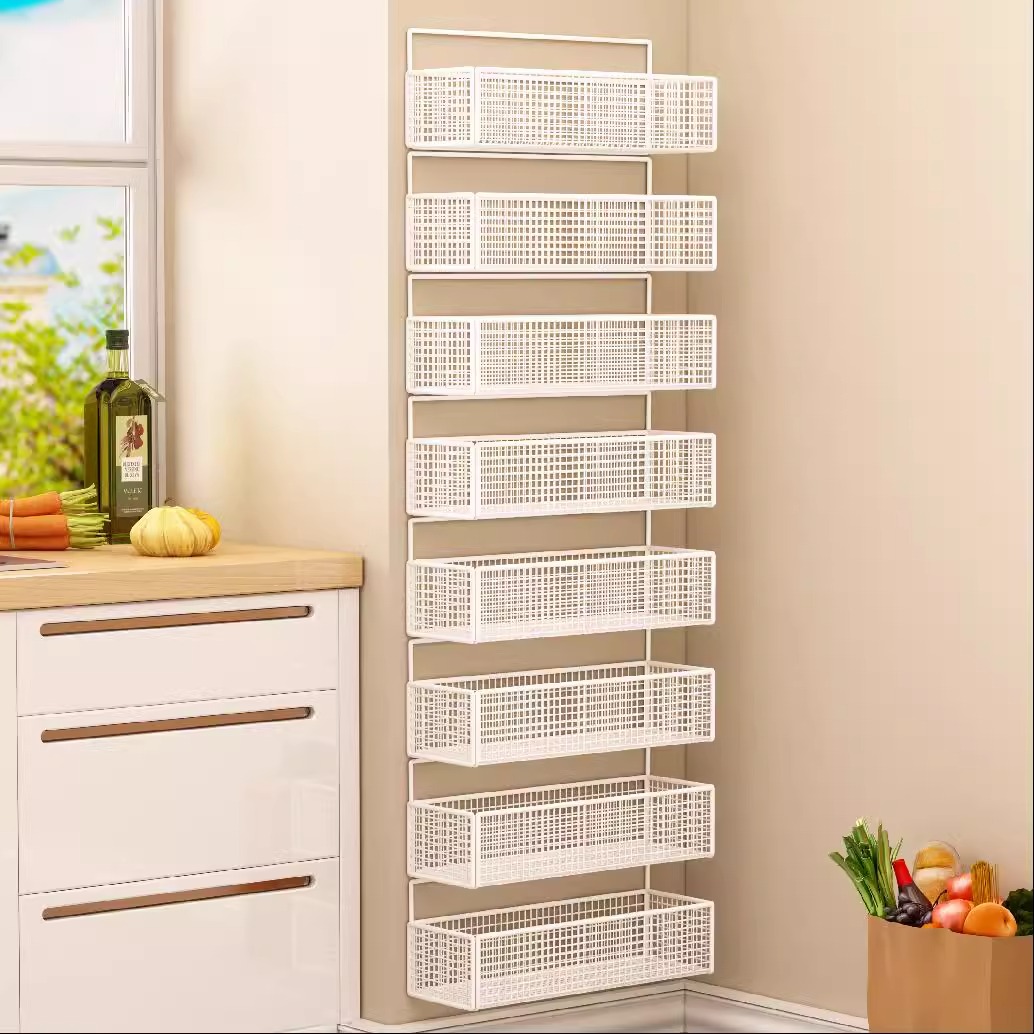 免打孔门后壁挂收纳架多层可调节厨房橱柜墙上调味品置物架脸盆架