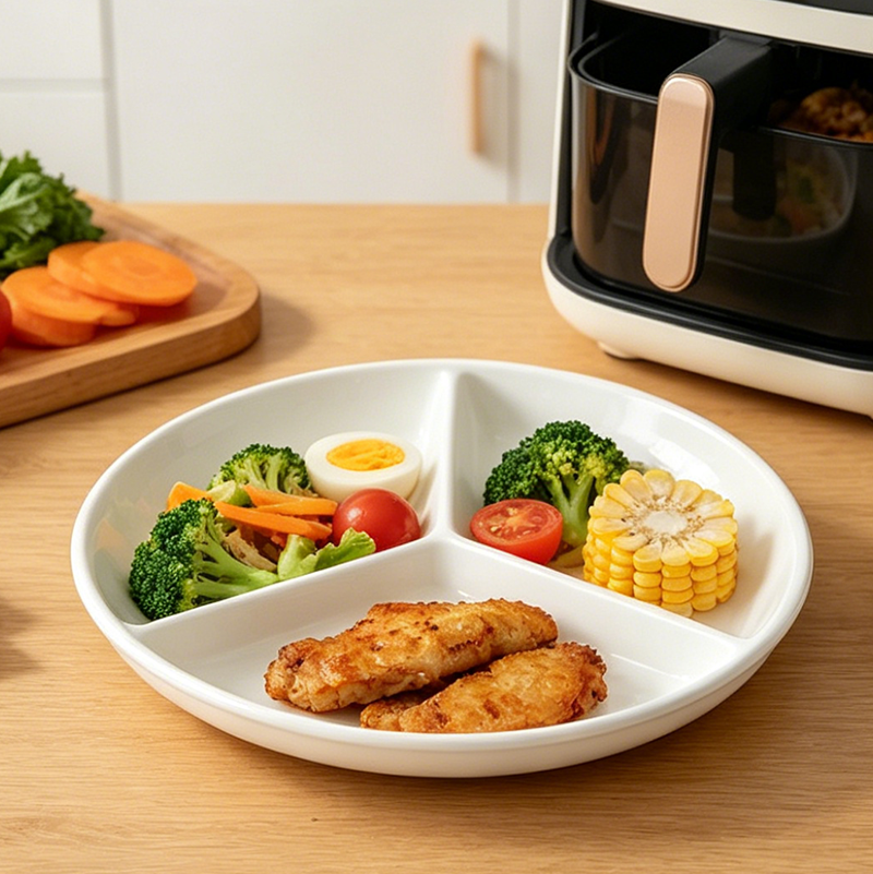 空气炸锅专用家庭用烤肉烤盘蒸锅电饭煲专用陶瓷家用三格分隔餐盘