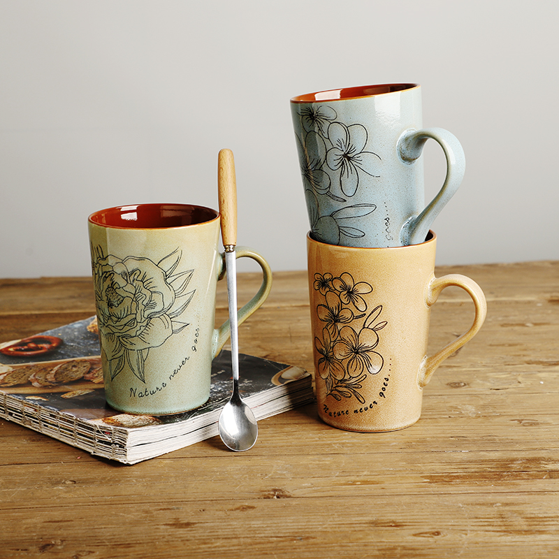 陶瓷田园风手绘花卉马克杯包邮