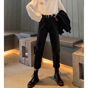 393秋季新款高腰显瘦宽松大码烟管裤搭配马丁靴牛仔老爹裤女