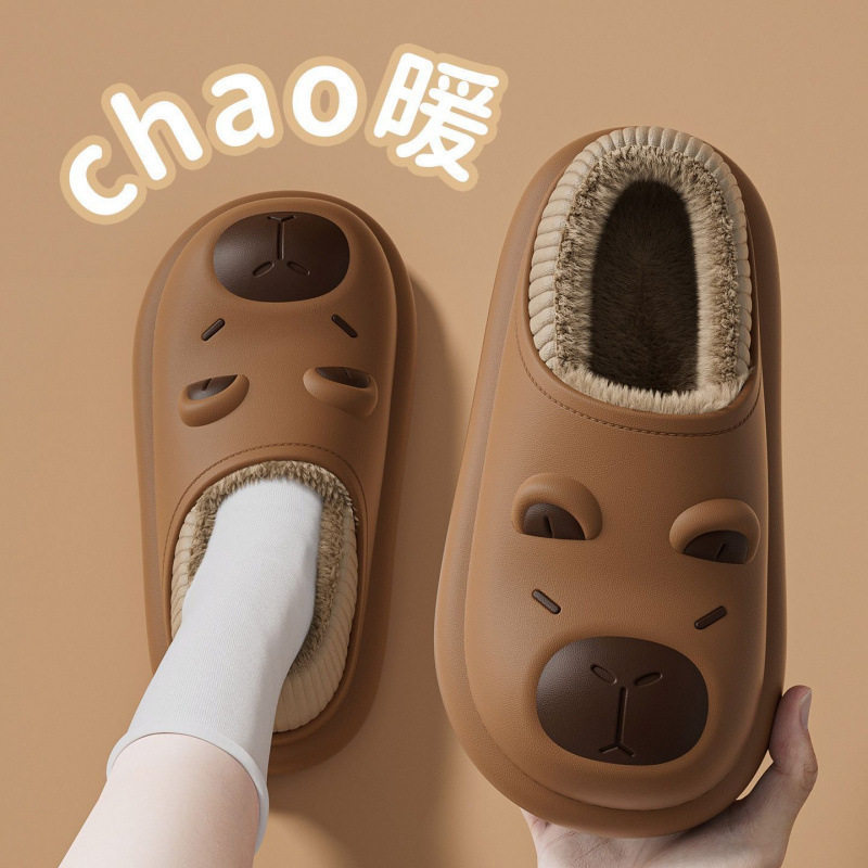 卡皮巴拉防水棉拖鞋女包跟秋冬季棉鞋