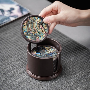 电木轻奢茶杯垫大漆纹高档茶道配件新中式螺钿纹杯托防烫隔热茶碟