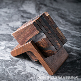 胡桃木镜框树脂杯垫隔热木盘水墨北欧风茶杯托环氧树脂壶承隔热垫