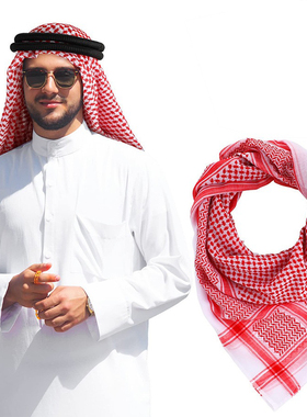 迪拜旅游男头巾新款礼拜帽男士方巾头箍披肩阿拉伯涤棉民族风帽子