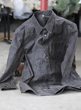 靛DIAN 柿染衬衣 手工植物染色纯棉柿漆衬衫美式复古阿美咔叽风格