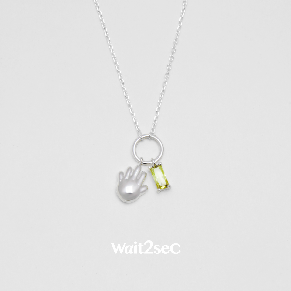 2023新品你好小手粉色绿色宝石镶嵌925纯银项链