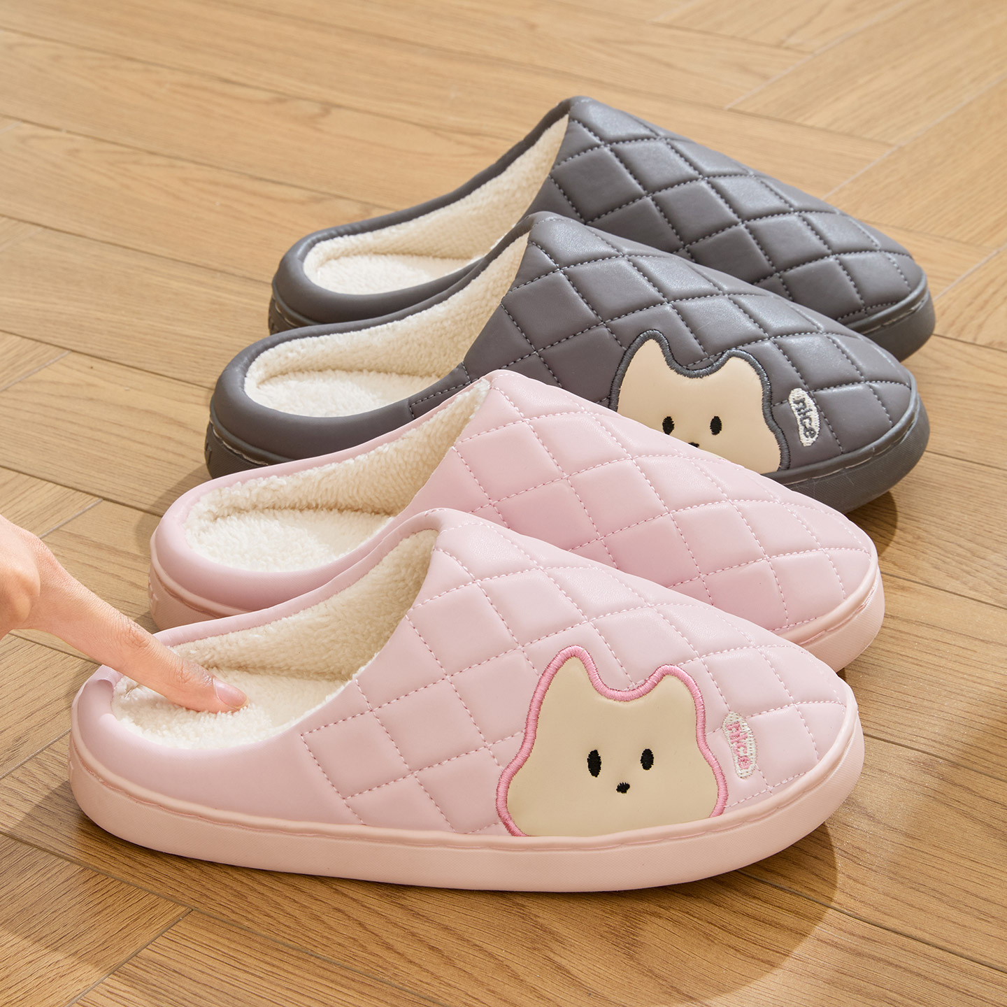 防水棉拖鞋女秋冬季2025新款保暖舒适家居室内防滑PU皮拖鞋男外穿