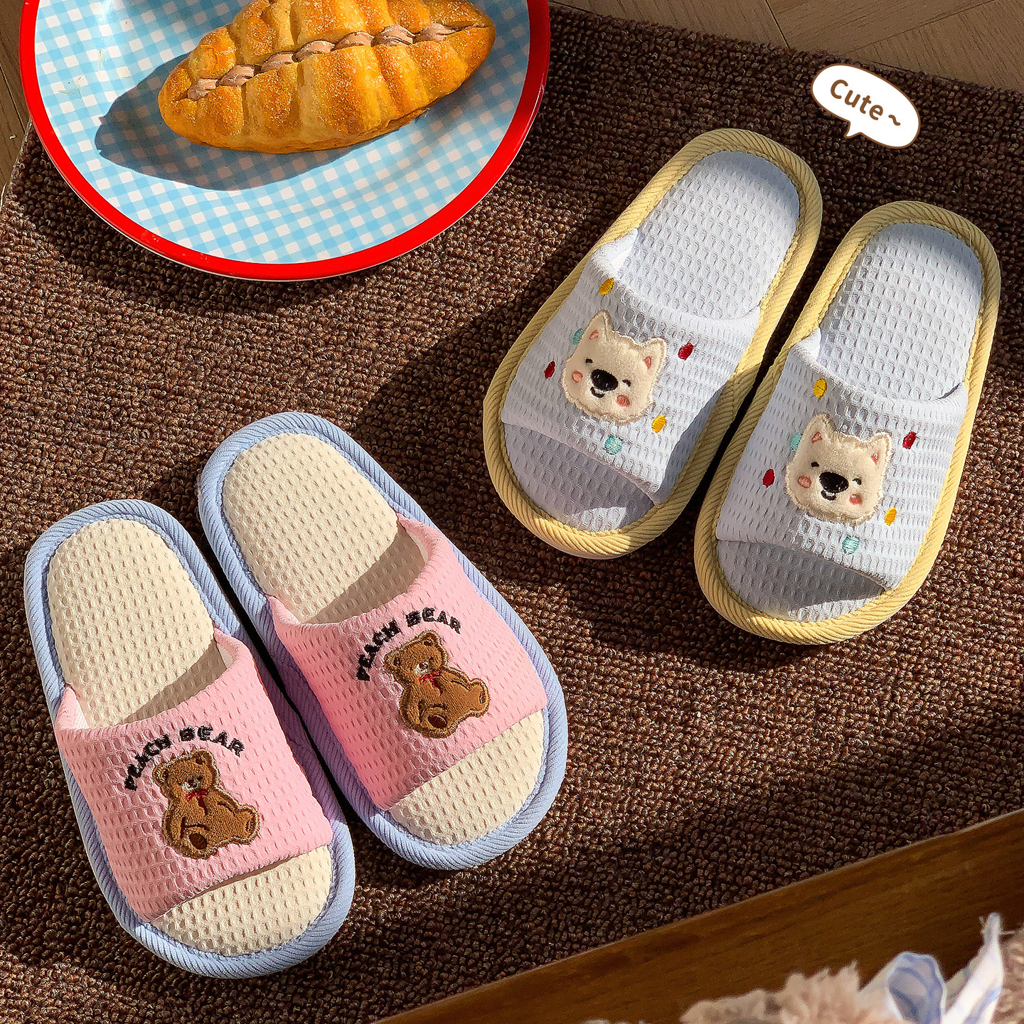 亚麻拖鞋儿童2026新款春秋室内家居居家四季棉麻布卡通亲子拖鞋