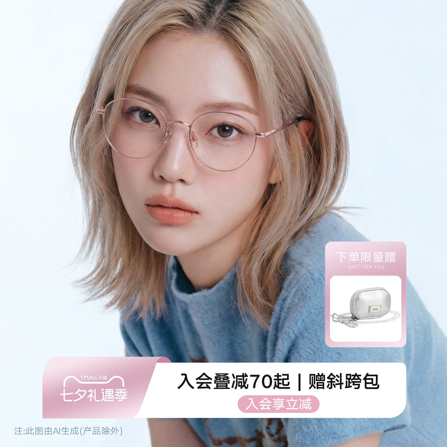 QINA亓那近视眼镜26新品防蓝光男款镜架钛框配度数镜框女QA7032