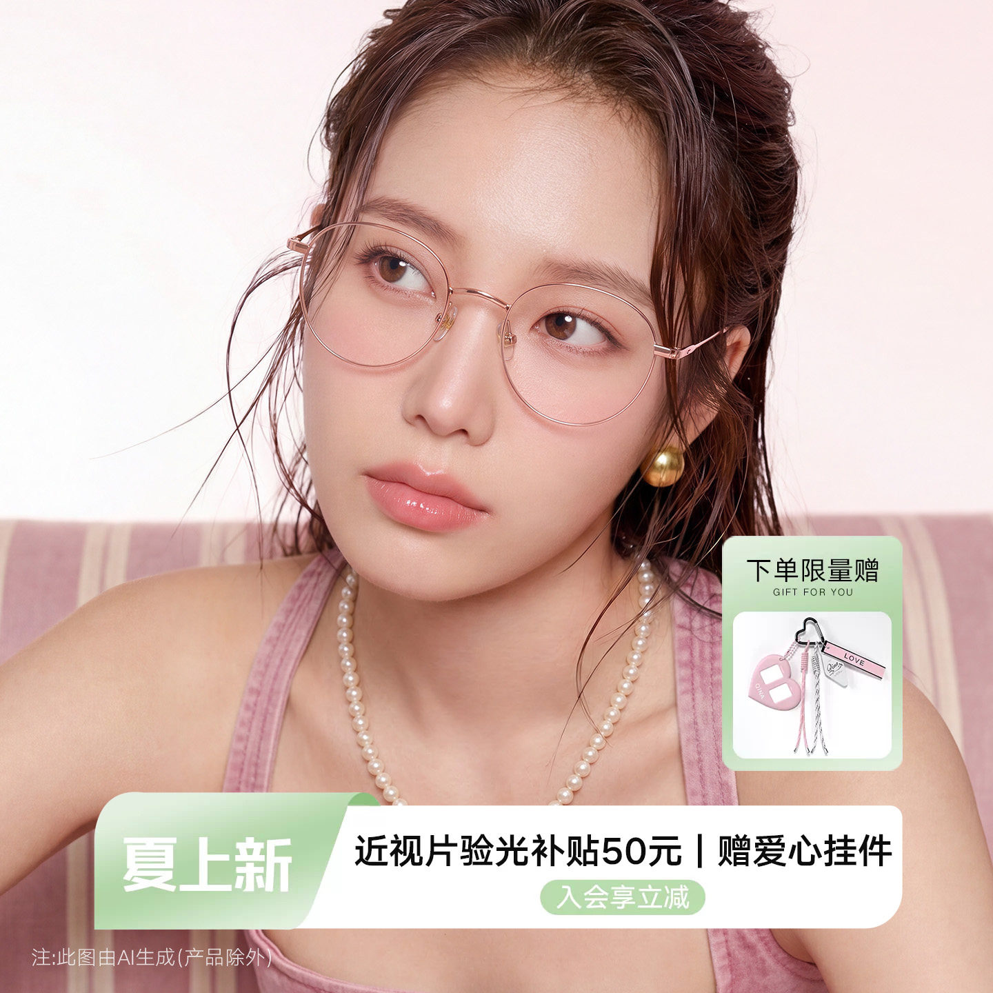QINA亓那近视眼镜框轻盈钛架玫瑰金镜架女细圆框可配度数男QA7033
