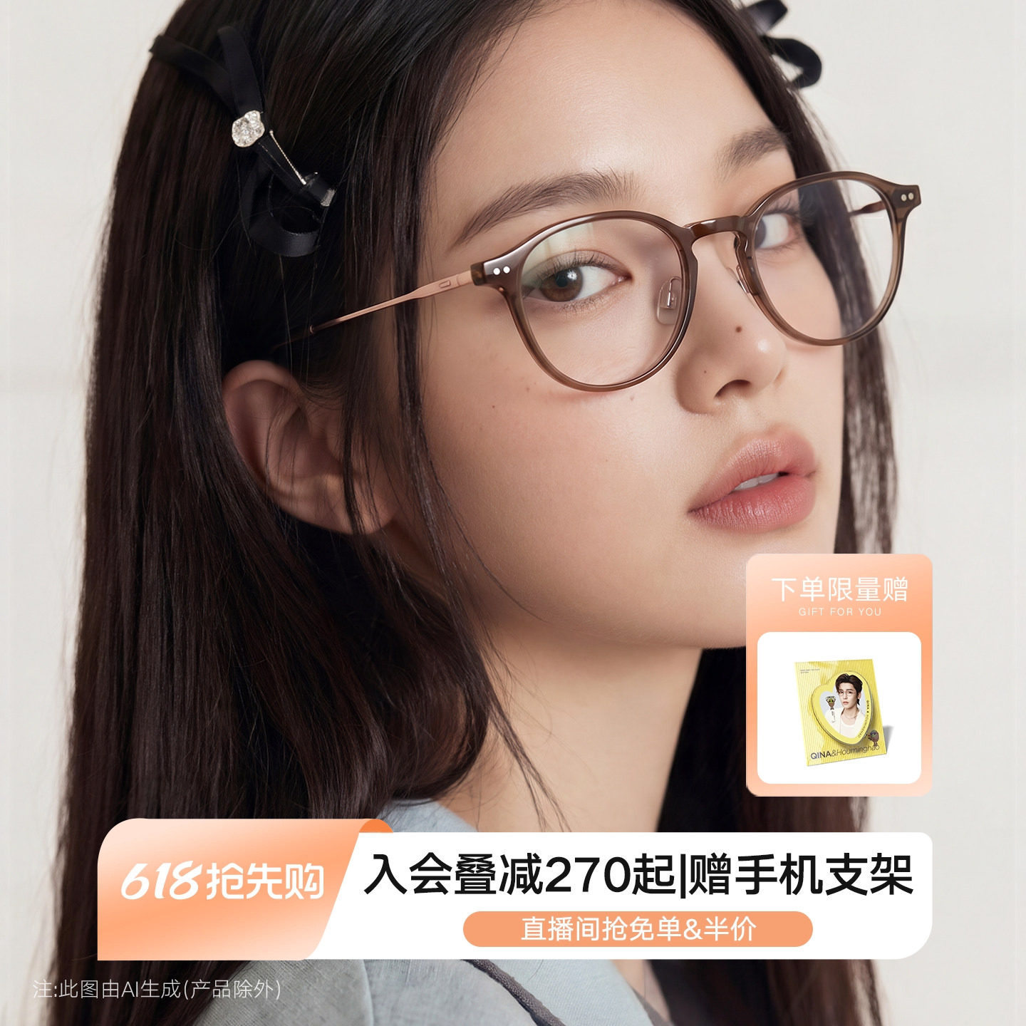 QINA亓那26新品明星同款素颜眼镜显白近视女高级感镜架男QJ5211