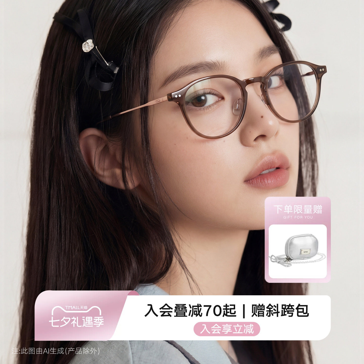 QINA亓那26新品侯明昊同款素颜眼镜显白近视女高级感镜架男QJ5211