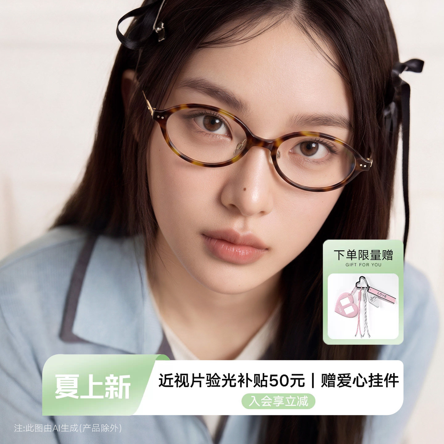 QINA亓那2026年新款素颜书呆子椭圆框玳瑁色近视眼镜女男QJ5215