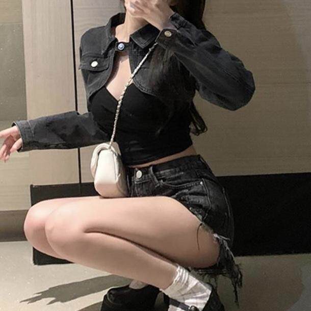 【辣妹挚爱】超短款牛仔外套女设计感小众高腰夹克牛仔衣