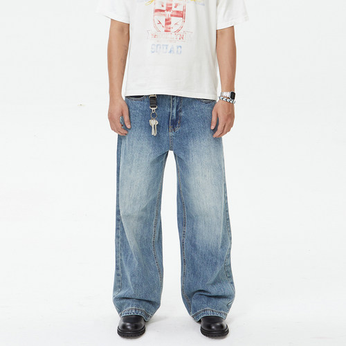 SNUG蓝色美式复古cleanfit牛仔裤