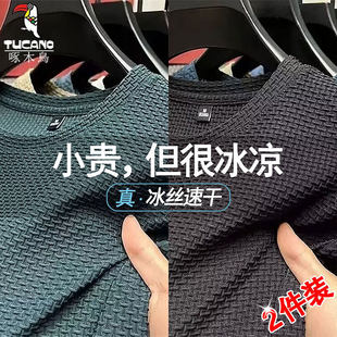 啄木鸟竹节网眼冰丝t恤男夏季薄款短袖圆领T血男打底衫夏季上衣服