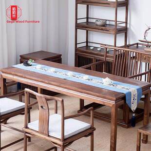 新中式 禅意老榆木茶桌椅组合实木茶台北美黑胡桃木茶室茶艺泡茶桌