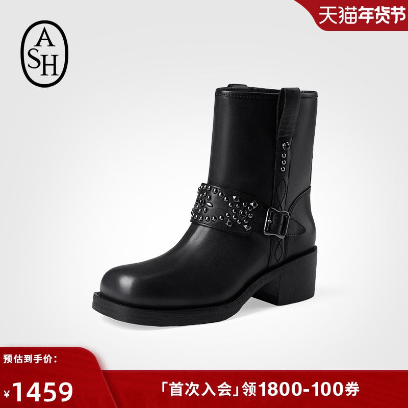 ASH女靴秋冬新款TEQUILA真皮高跟短靴粗跟套筒靴子时装靴,女鞋,时装靴,淘宝优惠券,粉丝福利购,淘宝优惠卷
