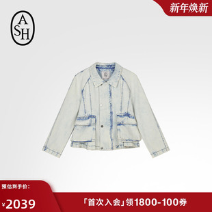 ASH女装 CELIA纯棉复古水洗牛仔外套女撞色线条翻领外套