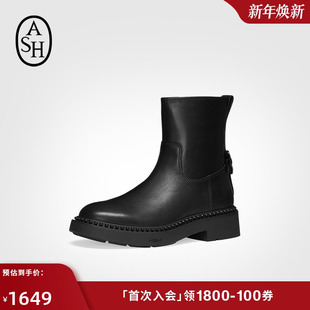 ASH女靴秋冬MAGNUM真皮短靴女粗跟侧拉链切尔西靴子时装 单靴