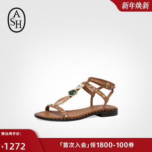 凉鞋 PENNY铆钉真皮露趾一字扣平底粗跟罗马时装 女 2025夏季 ASH女鞋