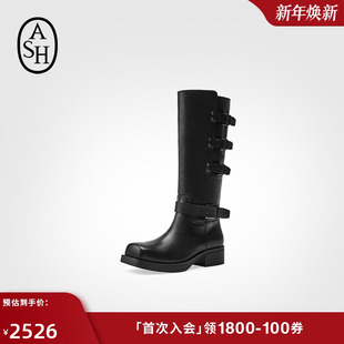 ASH女靴2025秋冬新款 YUTAN方头厚底高筒靴女粗跟套筒骑士长靴