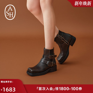 ASH女鞋 YURI短筒方头切尔西靴户外露营西部靴女短靴 2025秋冬新款