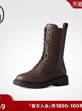 ASH女靴秋冬新款MARLIN真皮马丁靴女粗跟中筒靴机车靴