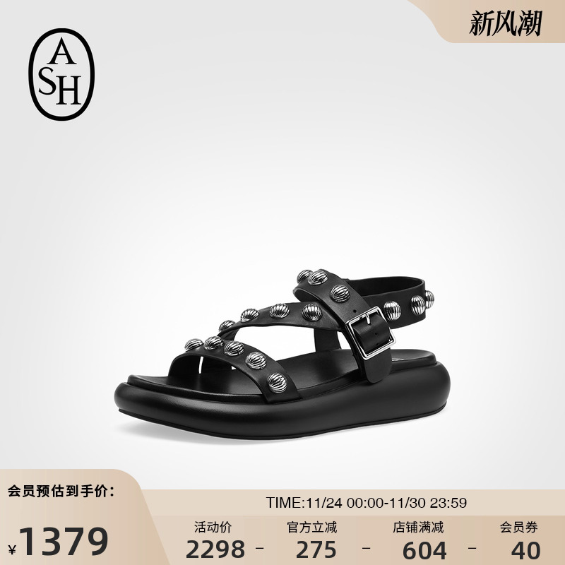 ASH女鞋2025夏季新款VISION真皮休闲凉鞋女厚底简约百搭沙滩鞋潮