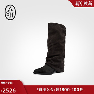 ASH女靴2025秋冬新款 堆堆靴 LIAM尖头高筒靴女粗跟套筒长靴时装