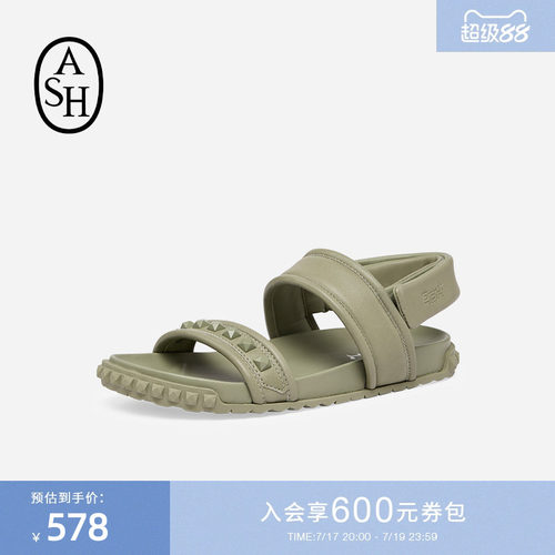 ASH女鞋夏季TIXTY真皮魔术贴休闲凉鞋女平底百搭简约罗马鞋潮