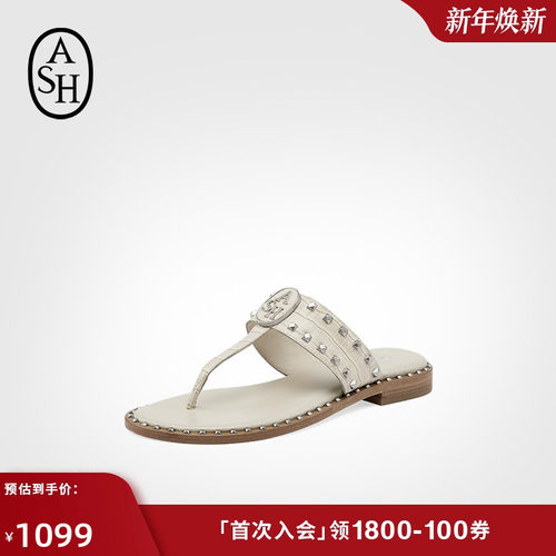 ASH2025夏季PACIFIC真皮铆钉人字拖女外穿懒人平底夹趾时装拖鞋潮