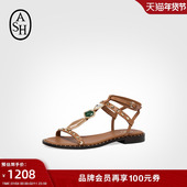 ASH女鞋 女 凉鞋 2025夏季 PENNY铆钉真皮露趾一字扣平底粗跟罗马时装