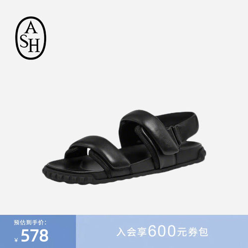 ASH女鞋春夏TABOO真皮罗马鞋女平底魔术贴百搭露趾休闲凉鞋潮