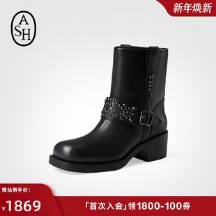 ASH女靴秋冬新款 靴 TEQUILA真皮高跟短靴粗跟套筒靴子时装