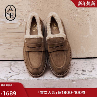 FUR女粗跟休闲一脚蹬浅口加绒乐福鞋 ASH女鞋 MEDUSA 新款 2025秋季