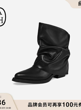 ASH女鞋秋冬LOREN真皮尖头高跟堆堆裤靴女靴西部靴子