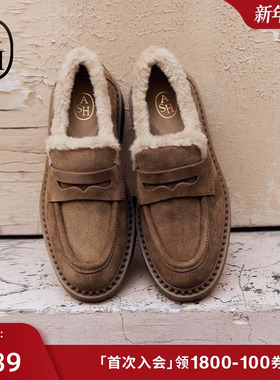 ASH女鞋2025秋季新款MEDUSA FUR女粗跟休闲一脚蹬浅口加绒乐福鞋