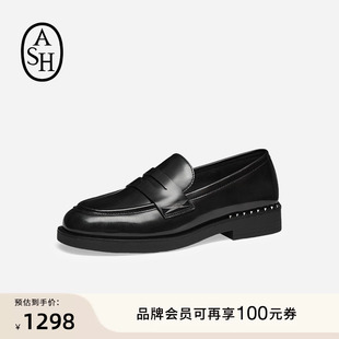 ASH女鞋 STUDS真皮极简乐福鞋 女粗跟英伦黑色单鞋 春夏WHISPER