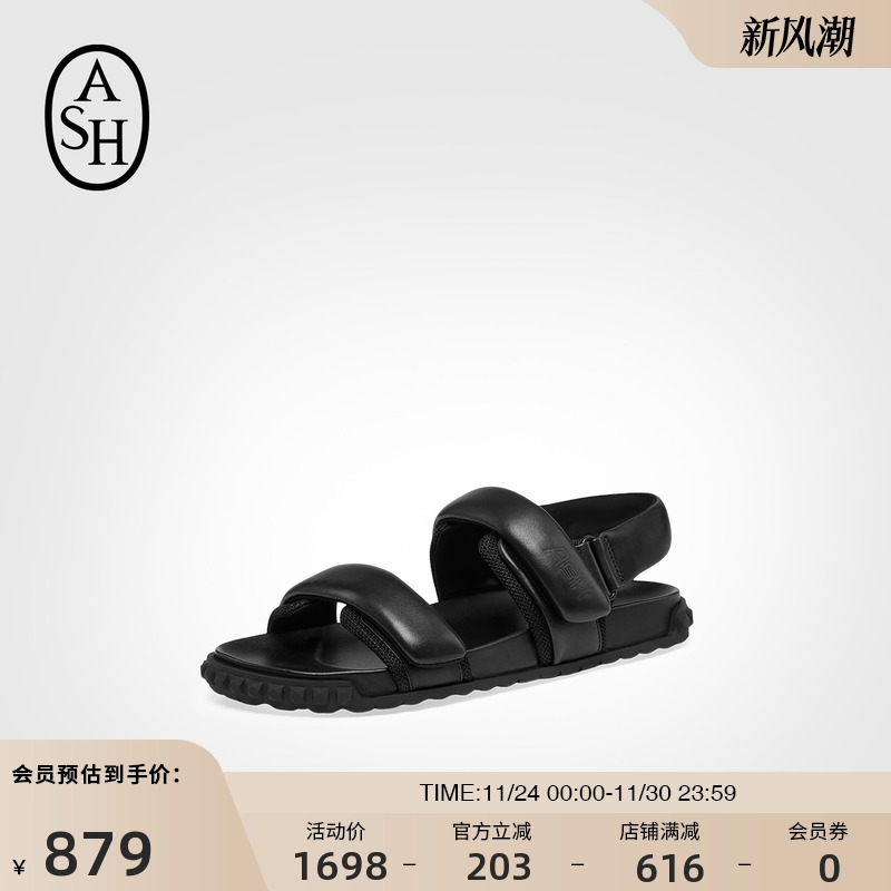 ASH女鞋2025春夏新款TABOO真皮罗马鞋女平底魔术贴百搭露趾凉鞋潮