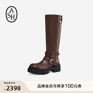 长靴 ASH女靴秋冬NELSON真皮高跟圆头女粗跟高筒时装