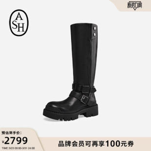 ASH女靴秋冬NELSON真皮高跟圆头女粗跟高筒时装 长靴