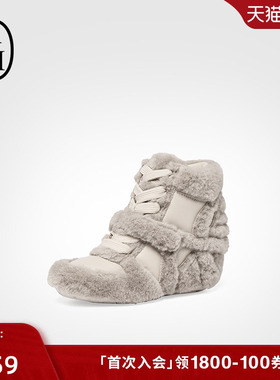 ASH女鞋秋冬BOWFFY FUR高帮坡跟魔术贴毛绒百搭休闲运动鞋女