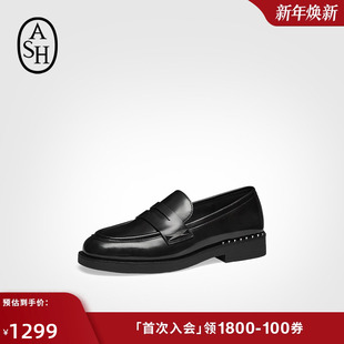 女粗跟英伦黑色单鞋 STUDS真皮极简乐福鞋 春夏WHISPER ASH女鞋