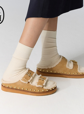 ASH女鞋2024秋冬UMA毛毛鞋女厚底一脚蹬加绒保暖外穿懒人休闲拖鞋