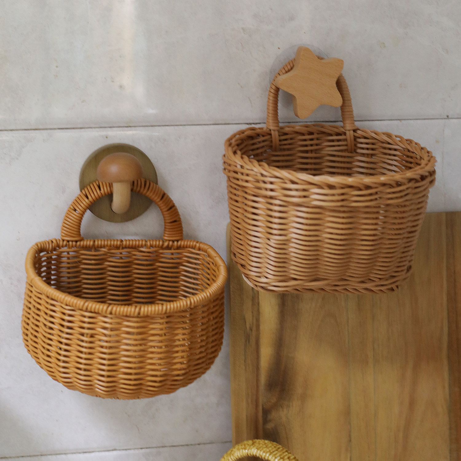 厨房壁挂式葱姜蒜收纳篮仿藤编浴室卫生间挂篮免打孔挂墙置物物,收纳整理,挂篮,淘宝优惠券,粉丝福利购,淘宝优惠卷