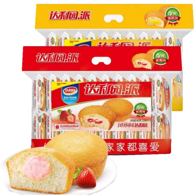 整箱8包达利园注心蛋黄派草莓派460面包充饥即食小吃点心