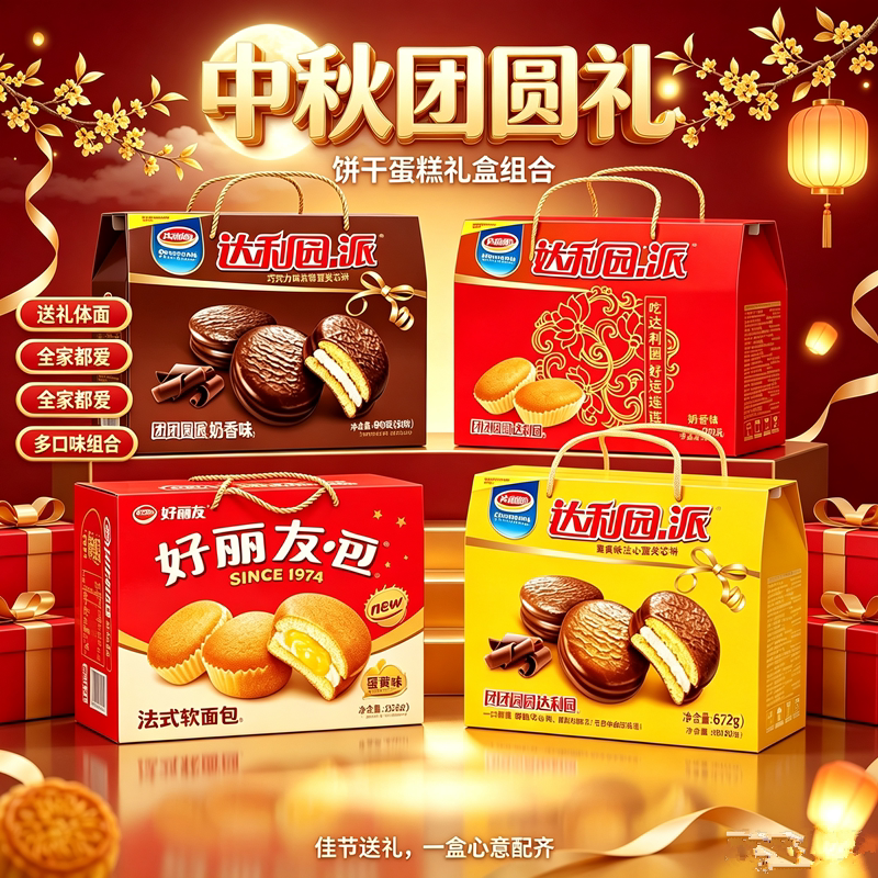 中秋礼盒达利园巧克力派900g蛋黄派软面包好丽友巧克力派组合图片