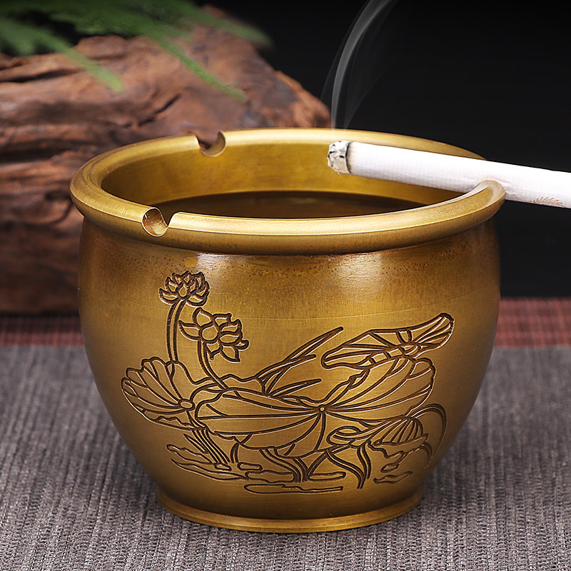 思友 铜莲花招财缸烟灰缸创意个性客厅书房茶几装饰烟缸摆件